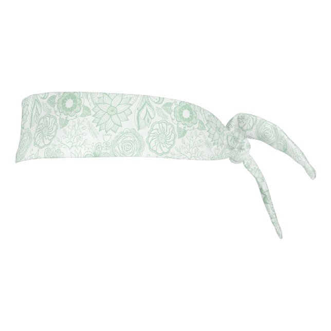 Mint-green retro flowers pattern tie headband (Rotate 90)