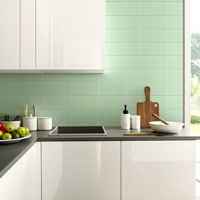 Mint Green (Retro Kitchen and Bathroom) Square Ceramic Tile (green kitchen backsplash)