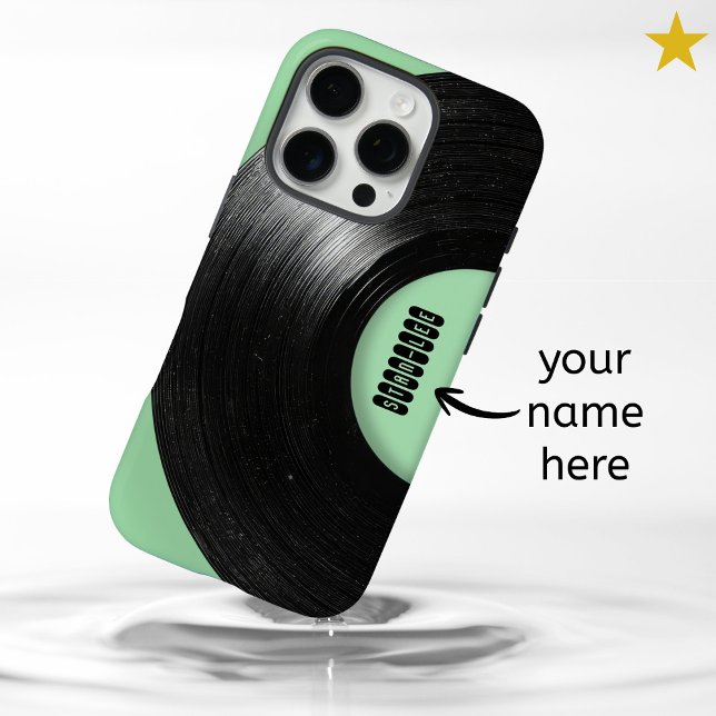 Mint Green Retro Vinyl Record Custom Name  Case-Mate iPhone Case (Creator Uploaded)