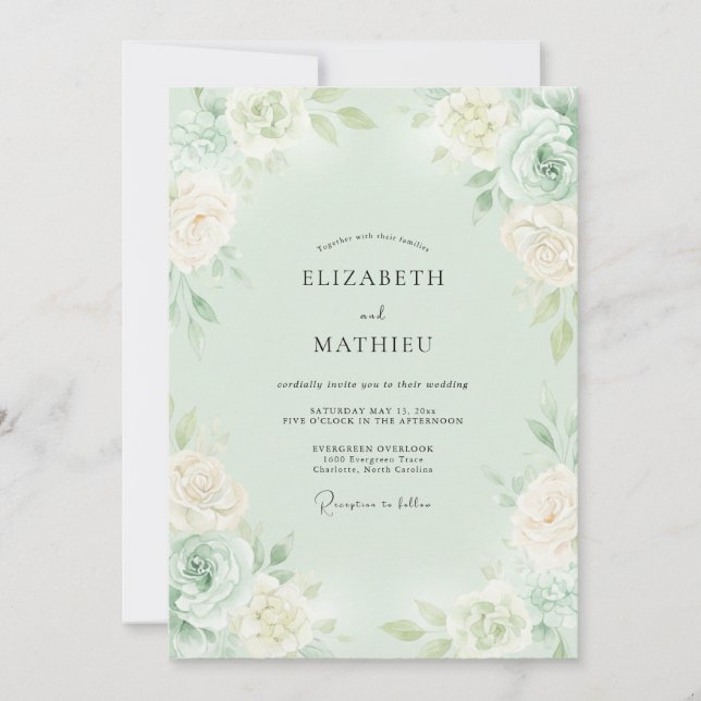 Mint Green Romantic Blossom Wedding Invitation (Front)