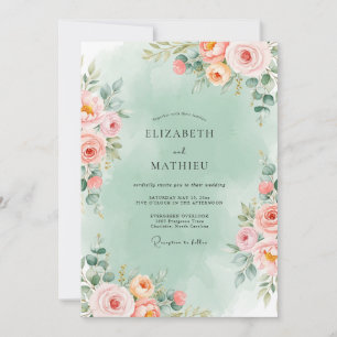 Mint Green Romantic Floral Wedding Invitation