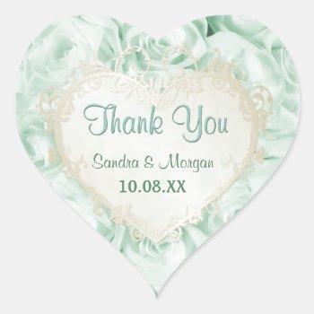 Mint Green Rose Elegance -  Thank You Heart Sticker by SpiceTree_Weddings at Zazzle