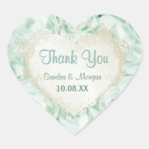 Mint Green Rose Elegance - Thank You Heart Sticker