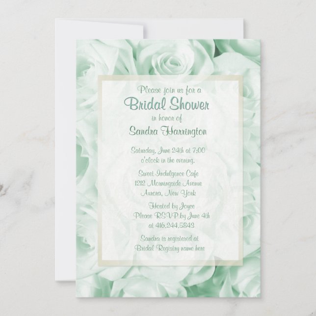 Mint Green Rose Floral Bridal Shower Invitation (Front)