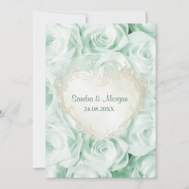 Mint Green Rose Floral Wedding Invitation (Front)