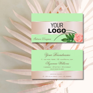 Mint Green Rose Gold Decor Cute Flower with Logo Business Card