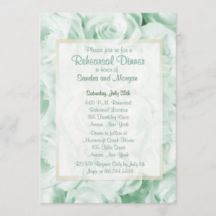 Mint Green Rose Wedding Rehearsal Dinner Invitation