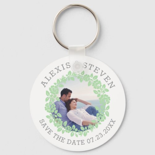 Mint green roses floral Save the Date photo Keychain