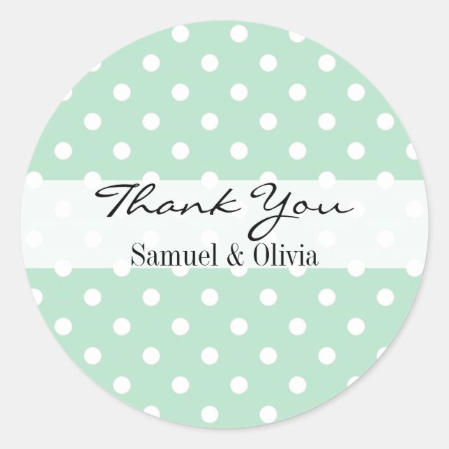 Mint Green Round Custom Polka Dotted Thank You Classic Round Sticker (Front)