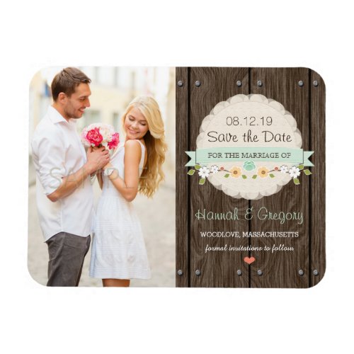 Mint Green Rustic Floral Boho Save the Date Magnet