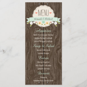 Mint Green Rustic Floral Wedding Menu Card