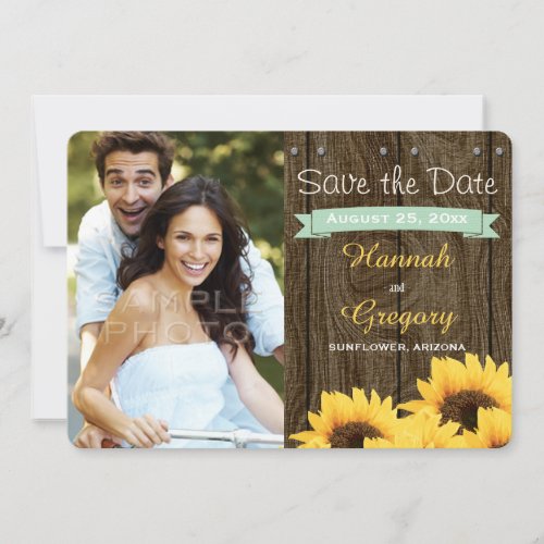 MINT GREEN RUSTIC SUNFLOWER SAVE THE DATE CARD