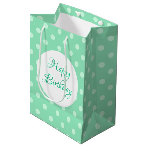 Mint Green Rustic Template Happy Birthday Dots Medium Gift Bag