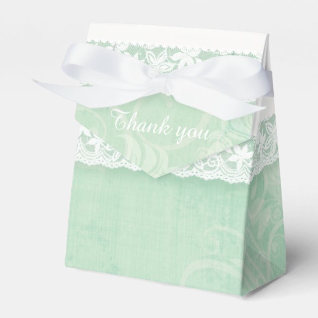Mint green rustic white lace thank you gift box (Front Side)