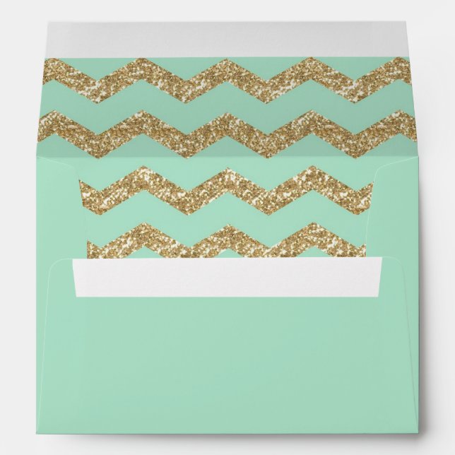 Mint Green Sage Gold Glitter Wedding Pre-Addressed Envelope (Back (Bottom))