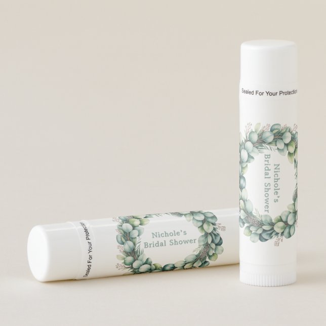 Mint Green & Sage Green Eucalyptus Wedding Lip Balm (Front)