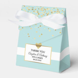 Mint Green Sage White Gold Heart Wedding Favor Boxes