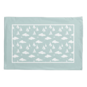 Mint Green Sailboat Pattern Pillow Case