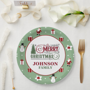 Mint Green Santa Christmas Dinner Paper Plates
