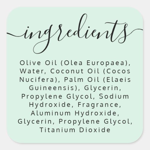 Mint green script ingredient list product label