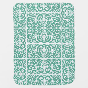 Mint green scrollwork pattern receiving blanket