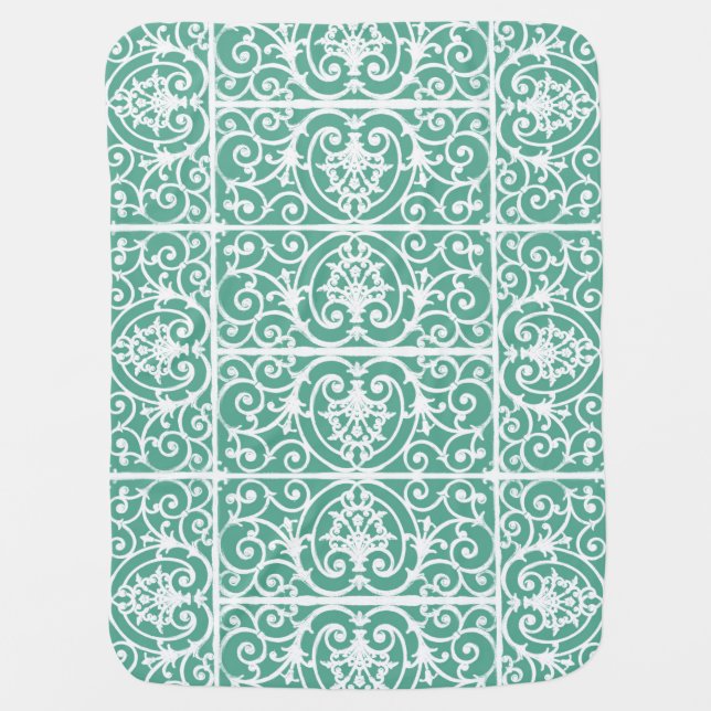 Mint green scrollwork pattern receiving blanket (Front)