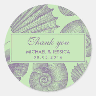 Mint Green Sea shell Wedding Thank You Sticker