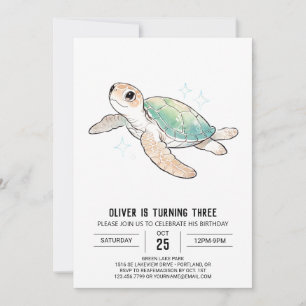 Mint Green Sea Turtle Birthday Invitation