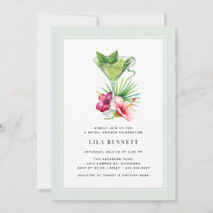 Mint Green Seafoam Floral Cocktail Bridal Shower Invitation
