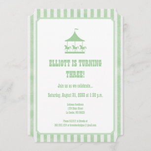 Mint Green Seersucker Carousel Invitation