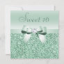 Mint Green Sequins, Bow & Diamond Sweet 16 Invitation