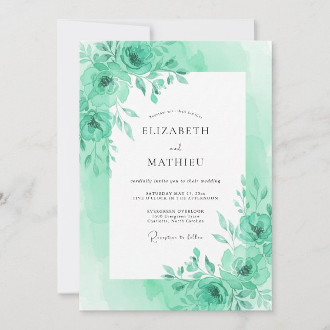 Mint Green Serene Foliage Wedding Invitation (Front)