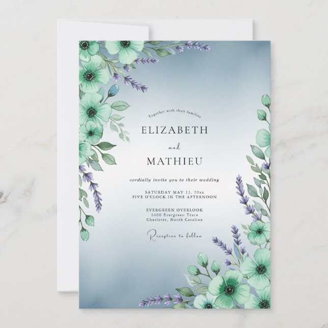 Mint Green Serene Watercolor Wedding Invitation (Front)
