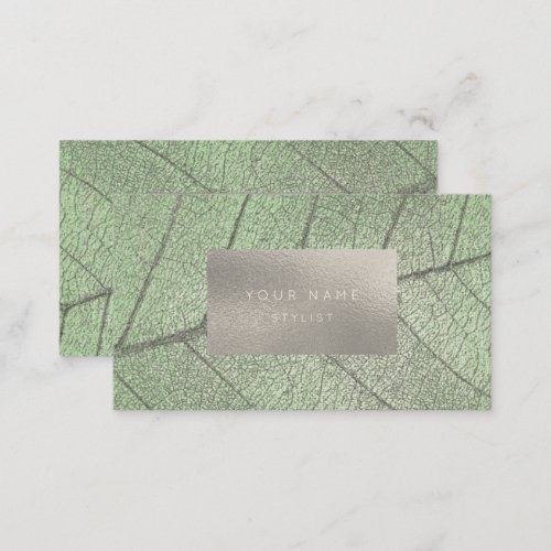 Mint Green Silver Gray White Foil Botanical Business Card