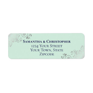 Mint Green Silver & Navy Wedding Return Address Label