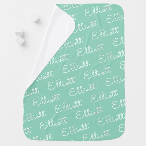 Mint green Simple girl Personalized Name Baby Blanket