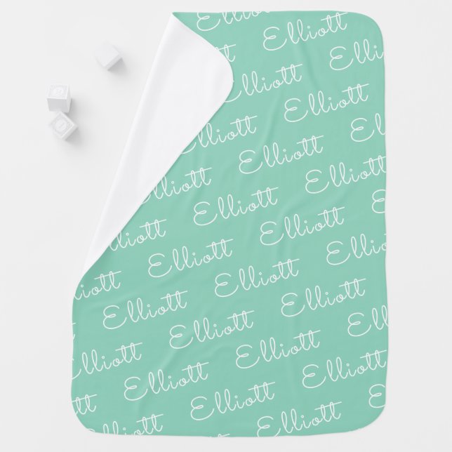 Mint green Simple girl Personalized Name Baby Blanket (In Situ)