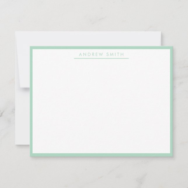 Mint Green Simple Line Modern Classic Minimalist Note Card (Front)