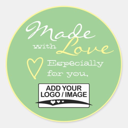 Mint Green Simple Made with Love Logo Template  Classic Round Sticker