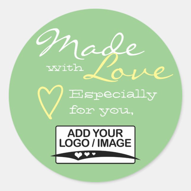 Mint Green Simple Made with Love Logo Template  Classic Round Sticker (Front)