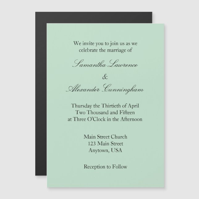 Mint Green Simple Magnetic Wedding Invitation (Front/Back)