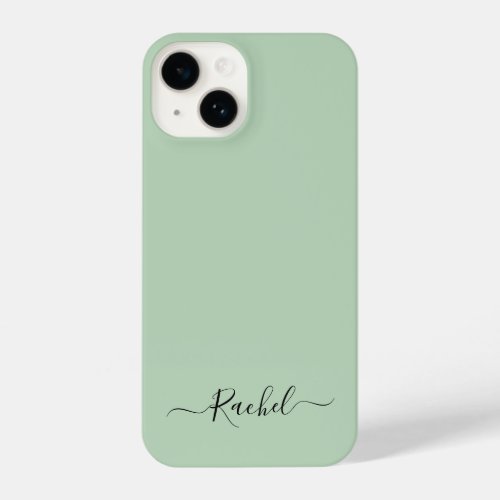 Mint Green Simple Minimalist Custom Name Script  iPhone 14 Case