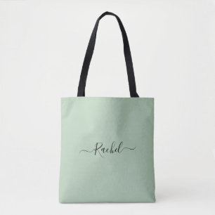 Mint Green Simple Minimalist Custom Name Script  Tote Bag