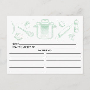 Mint Green Sketched Kitchen Tools Recipe Cards
