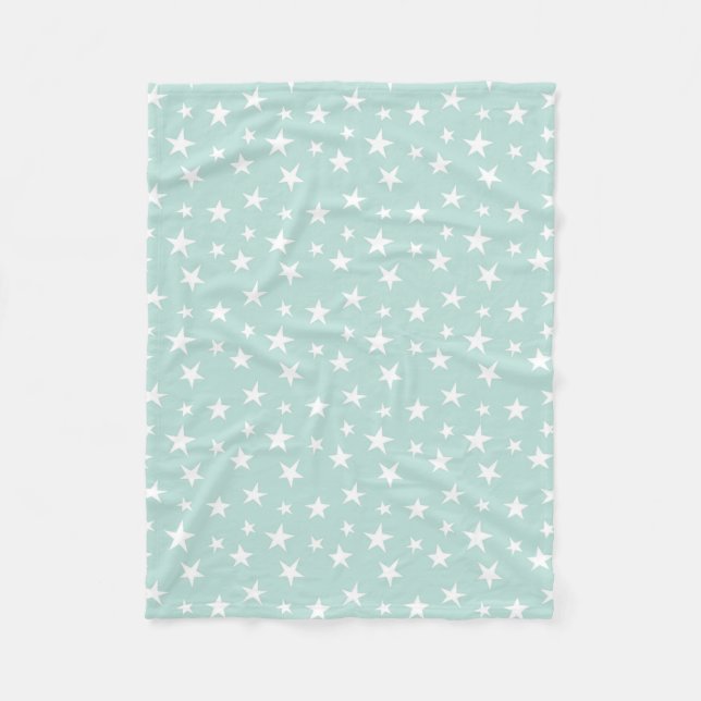 Mint Green Sky White Stars Delicate Pastel Fleece Blanket (Front)