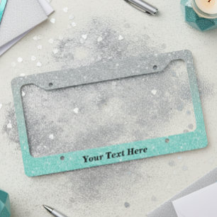 Mint Green Sliver Ombre Custom Text glitter License Plate Frame
