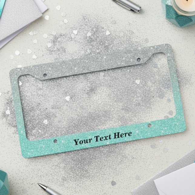 Mint Green Sliver Ombre Custom Text glitter License Plate Frame (Creator Uploaded)
