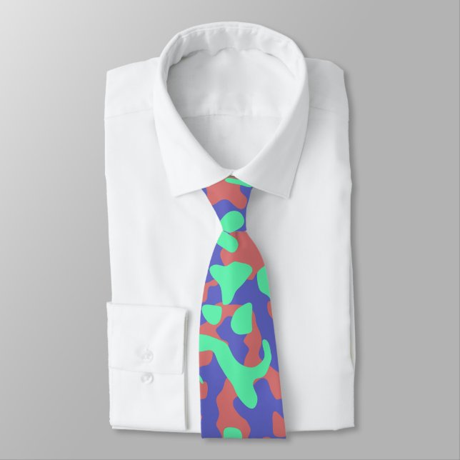 Mint Green, Soft Blue, and Light Pink Camouflage Neck Tie (Tied)