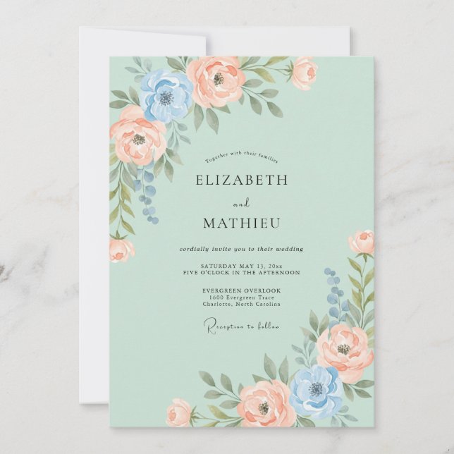Mint Green Soft Watercolor Wedding Invitation (Front)