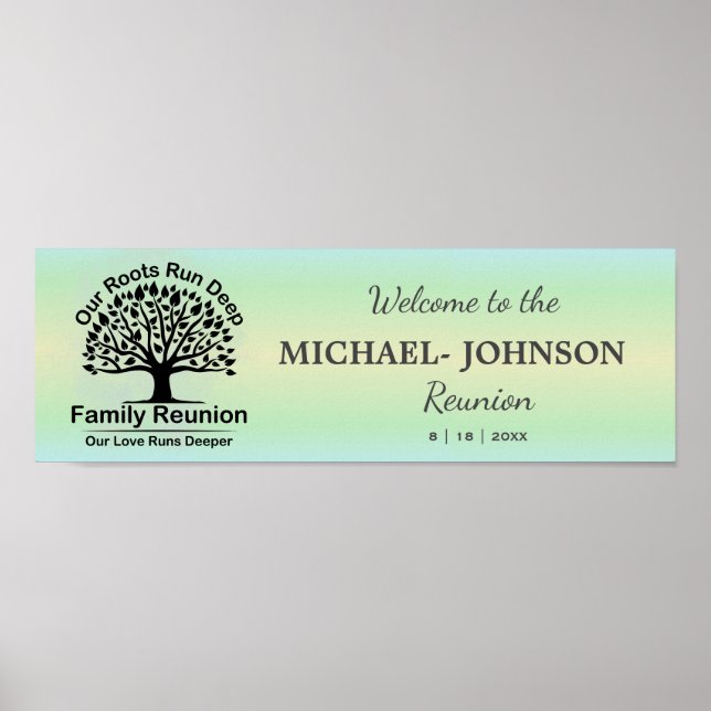 Mint Green Sparkle Family Tree Reunion Banner  Poster (Front)